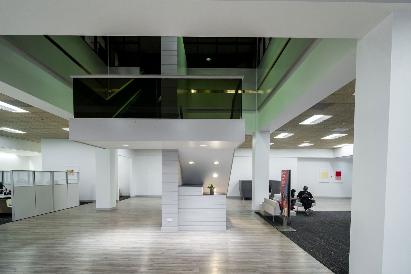 Open interior floor with stair and mezzanine